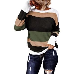 ⭐Women Fall Sweaters Round Neck Striped Cute Winter Pullover Sweaters